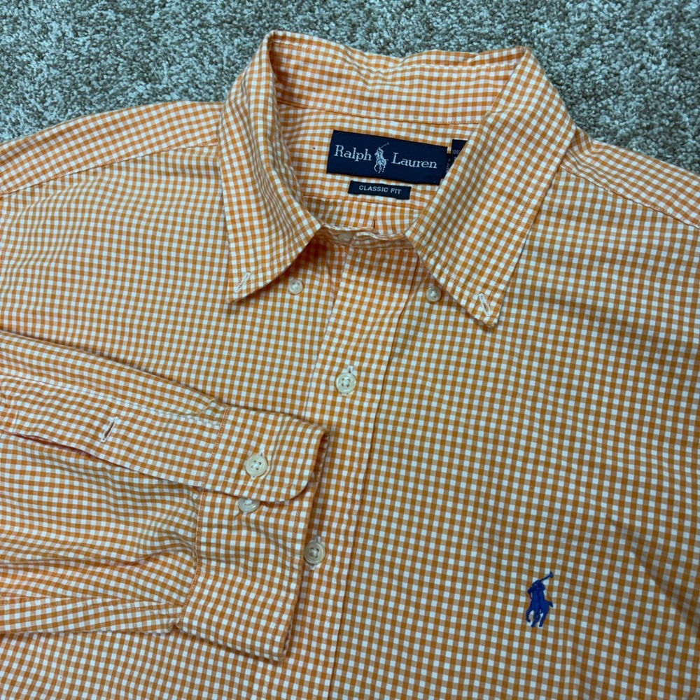 VTG Ralph Lauren Button Down Shirt Mens 17 XL Gingham Check Classic Long Sleeve